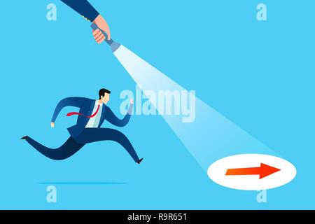 Businessman guided by invisible hand for new opportunity and solution. Business concept vector illustration. Stock Vector