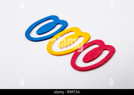 Red Clip, Yellow Clip, Blue Clip Stock Photo