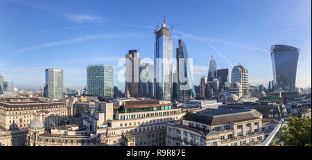 Panoramic view of the City of London financial district skyline with iconic modern skyscraper office buildings Stock Photo