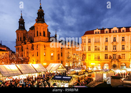 European Capital city, Prague Christmas Market Old Town Square, Czech Republic Stock Photo