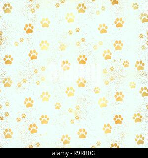 Gold Paw print seamless pattern. Seamless pattern of animal gold footprints. Dog paw print seamless pattern on gold background Stock Vector