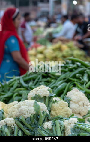 Fresh green vegetables for sale at the vegetable market in Jodhpur, Rajasthan, INDIA. Stock Photo