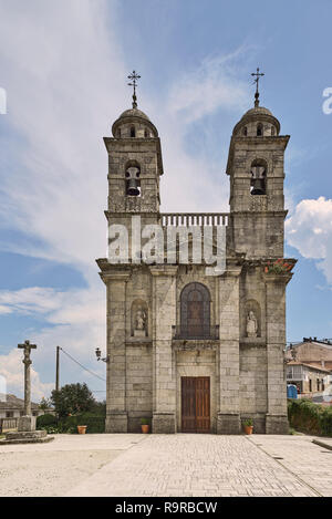 Parochial church of Castro Caldelas. 14th century, declared most beautiful village in Spain, in the province of Orense, region of Galicia Stock Photo