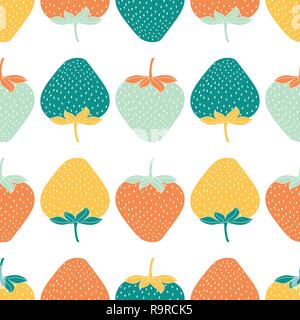 Seamless pattern of multicolor strawberries. Vector illustration Stock Vector