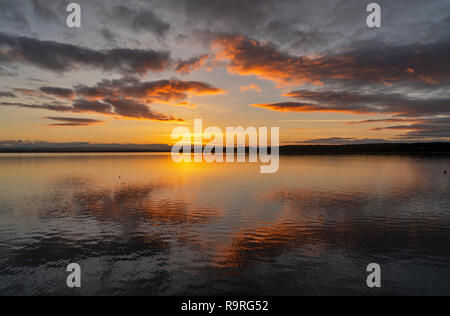 This is the sunset view over the Findhorn Bay in Moray, Scotland on Thursday 27 December 2018. Photographed by JASPERIMAGE ©. Stock Photo