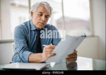 Focused businessman working in a corporate board room. Stock Photo