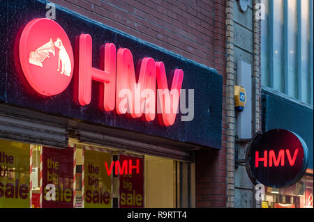 Blackpool, UK. 28th Dec, 2018. HMV store front, Blackpool, as the national chain is facing administration this week, putting 2,200 jobs at risk. The chain, which operates 130 stores, has fallen victim of online streaming services. Credit: AG News/Alamy Live News Stock Photo