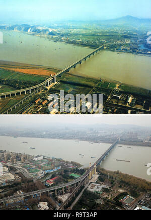 Beijing, China. 29th Dec, 2018. Combined photo shows the Nanjing Yangtze River Bridge in the past (upper) and after renovation on Dec. 27, 2018 in Nanjing, capital of east China's Jiangsu Province. Credit: Xinhua/Alamy Live News Stock Photo