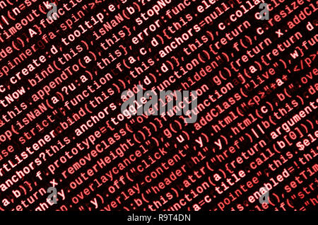 Javascript functions, variables, objects. Monitor closeup of function source code. IT specialist workplace. Big data and Internet of things trend. HTM Stock Photo