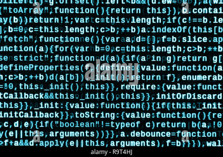 Writing programming code on laptop. Digital binary data on computer screen. Project managers work new idea. Software engineer at work. Software abstra Stock Photo