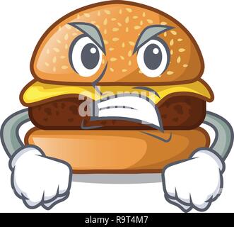 Angry cheese burger located on plate cartoon Stock Vector
