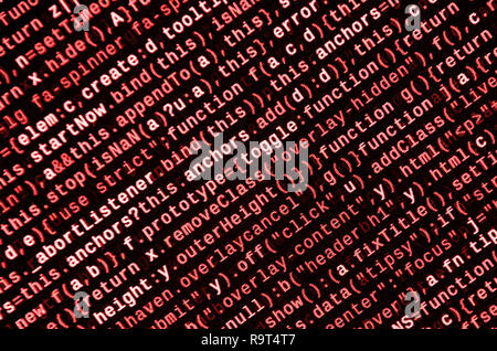 Javascript functions, variables, objects. Monitor closeup of function source code. IT specialist workplace. Big data and Internet of things trend. HTM Stock Photo