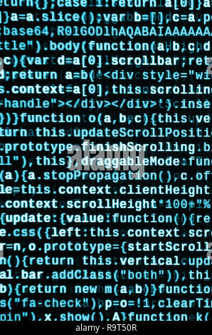 Javascript functions, variables, objects. Monitor closeup of function source code. IT specialist workplace. Big data and Internet of things trend. HTM Stock Photo