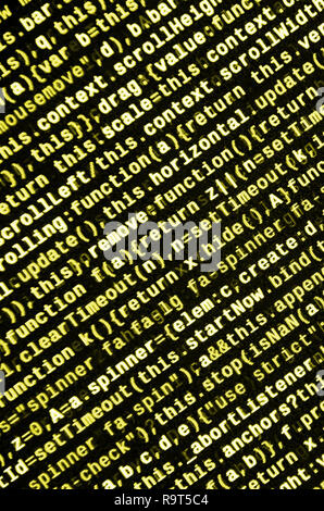 Javascript functions, variables, objects. Monitor closeup of function source code. IT specialist workplace. Big data and Internet of things trend. HTM Stock Photo