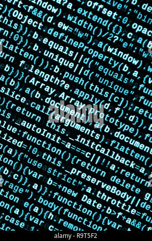 Javascript functions, variables, objects. Monitor closeup of function source code. IT specialist workplace. Big data and Internet of things trend. HTM Stock Photo