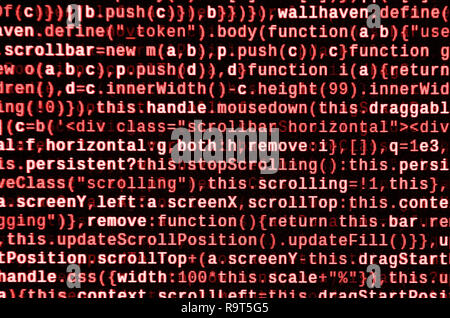 Writing programming code on laptop. Digital binary data on computer screen. Project managers work new idea. Software engineer at work. Software abstra Stock Photo