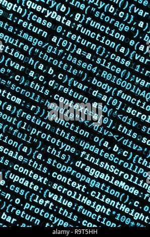 Javascript functions, variables, objects. Monitor closeup of function source code. IT specialist workplace. Big data and Internet of things trend. HTM Stock Photo