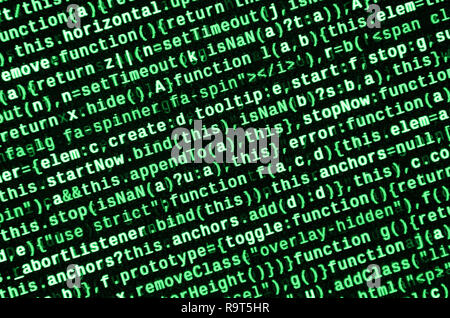 Javascript functions, variables, objects. Monitor closeup of function source code. IT specialist workplace. Big data and Internet of things trend. HTM Stock Photo