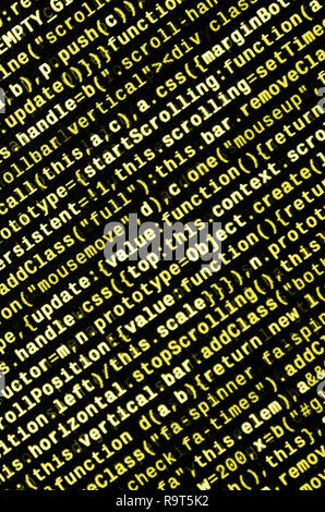 Writing programming code on laptop. Digital binary data on computer screen. Project managers work new idea. Software engineer at work. Software abstra Stock Photo