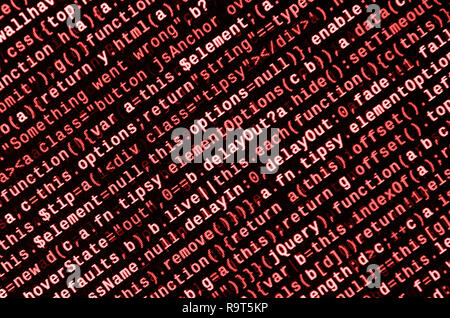 Javascript functions, variables, objects. Monitor closeup of function source code. IT specialist workplace. Big data and Internet of things trend. HTM Stock Photo