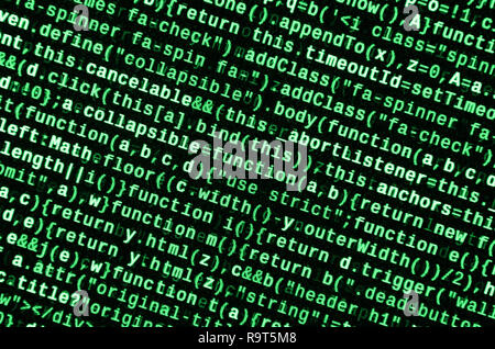 Javascript functions, variables, objects. Monitor closeup of function source code. IT specialist workplace. Big data and Internet of things trend. HTM Stock Photo