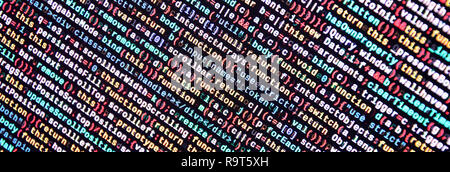 Javascript functions, variables, objects. Monitor closeup of function source code. IT specialist workplace. Big data and Internet of things trend. HTM Stock Photo