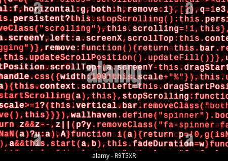 Javascript functions, variables, objects. Monitor closeup of function source code. IT specialist workplace. Big data and Internet of things trend. HTM Stock Photo