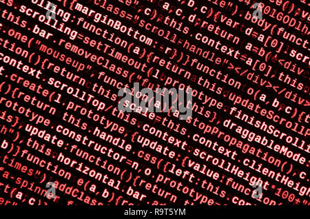 Writing programming code on laptop. Digital binary data on computer screen. Project managers work new idea. Software engineer at work. Software abstra Stock Photo