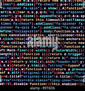 Javascript functions, variables, objects. Monitor closeup of function source code. IT specialist workplace. Big data and Internet of things trend. HTM Stock Photo