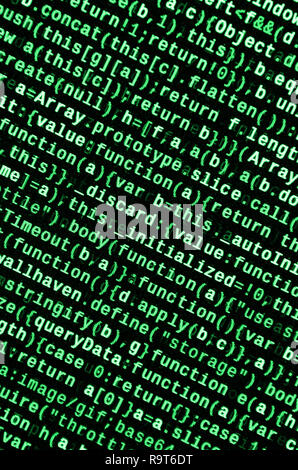 Writing programming code on laptop. Digital binary data on computer screen. Project managers work new idea. Software engineer at work. Software abstra Stock Photo