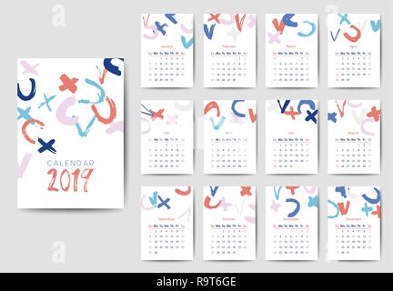 The 2019 calendar vector template in bright colors Stock Vector