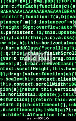 Writing programming code on laptop. Digital binary data on computer screen. Project managers work new idea. Software engineer at work. Software abstra Stock Photo