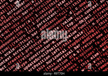 Javascript functions, variables, objects. Monitor closeup of function source code. IT specialist workplace. Big data and Internet of things trend. HTM Stock Photo