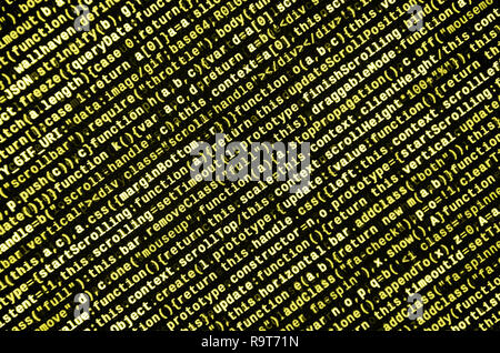 Javascript functions, variables, objects. Monitor closeup of function source code. IT specialist workplace. Big data and Internet of things trend. HTM Stock Photo