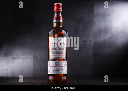 POZNAN, POL - MAY 3, 2018: Bottle of Dewars, a brand of whisky owned by Bacardi, the world’s most awarded blended Scotch Stock Photo