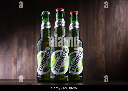 POZNAN, POL - JUN 8, 2018: Bottles of Tuborg beer, produced
