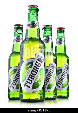 POZNAN, POL - JUN 8, 2018: Bottles of Tuborg beer, produced by a