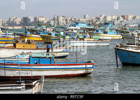 ALEXANDRIA, EGYPT - FEBRUARY 28: Alexandria bay on FEBRUARY 28, 2010. Fisherman boats and harbour in Alexandria, Egypt. Stock Photo