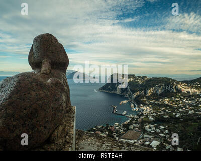 Egyptin Sphinx at Villa San Michele overlooking Marina Grande on the Island of Capri in the region of Campania, Italy Stock Photo