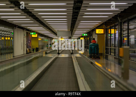 Empty Travelators in the south terminal at London's Gatwick Airport, UK Stock Photo