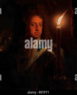 Portrait of William III (1650-1702), Prince of Orange, Stadholder and since 1689 King of England. Bust in armor at a burning candle. Godfried Schalcken (1643-1706), oil on canvas, circa 1692-1697 Stock Photo