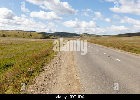 asphalt road Darkhan-Ulaanbaatar in Mongolia, beautiful landscape, central Province, Tov Province Stock Photo