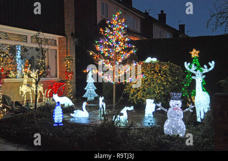 Christmas decorations in suburban garden, UK Stock Photo