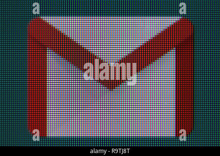 Google gmail icon on screen, close-up Stock Photo