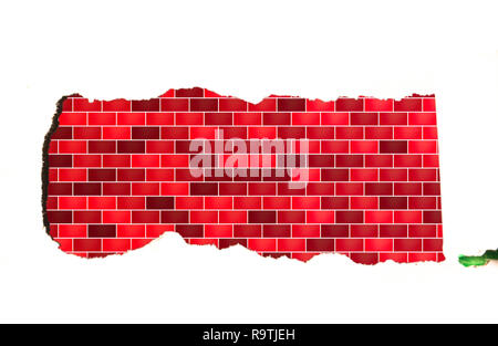 strip of white paper with red brickwork Stock Photo
