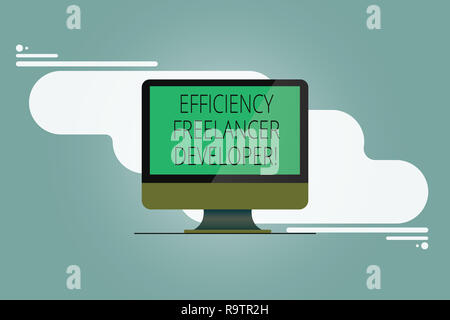 Conceptual hand writing showing Efficiency Freelancer Developer. Business photo showcasing ensure projects run smoothly and efficient Mounted Computer Stock Photo