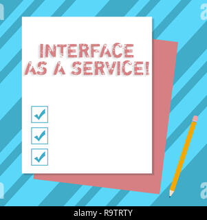 Writing note showing Interface As A Service. Business photo showcasing Information technologies assistance support Stack of Different Pastel Color Con Stock Photo