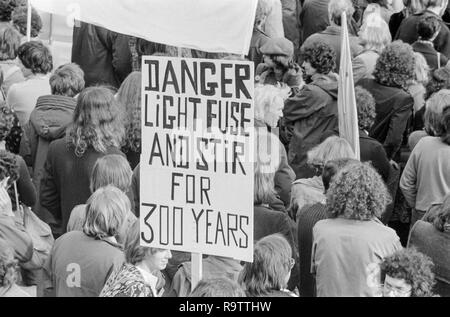 London, England, 29th April,1978. A large demonstration and protest was held in Trafalgar Square in London, against the building of the Windscale Nuclear Power Station. It was organised by Friends Of The Earth. Stock Photo
