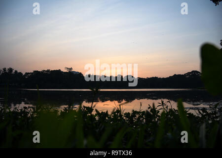 Sun setting over the Inya Lake Stock Photo