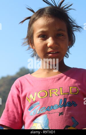 Kids of Himalayan Village On a Mountain in Rishikesh, Uttarakhand, India Stock Photo